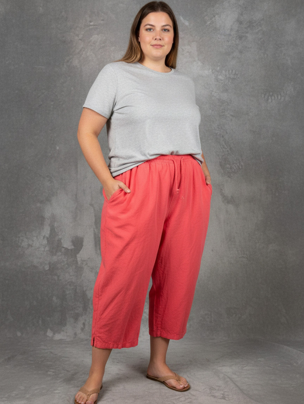 Erika Woman Coral Cropped Elastic Waist Pants SZ 3X
